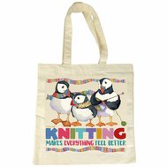 KNITTING PUFFINS Cotton Canvas Bag
