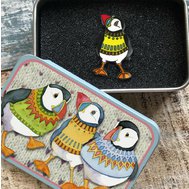 PIN IN A TIN – WOOLLY PUFFIN IN YELLOW SWEATER