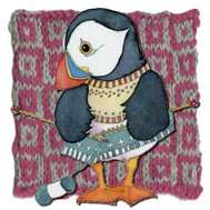 KNITTING WOOLLY PUFFINS Greetings Card