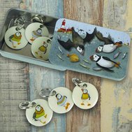 DIVING PUFFIN II STITCH MARKERS IN A POCKET TIN