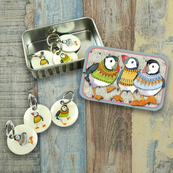 WOOLLY PUFFIN II STITCH MARKERS IN A POCKET TIN.jpg
