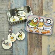 WOOLLY PUFFIN II STITCH MARKERS IN A POCKET TIN