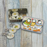 WOOLLY PUFFINS II CROCHET STITCH MARKERS IN A POCKET TIN