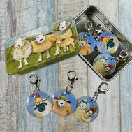 HAPPY SHEEP CROCHET STITCH MARKERS IN A POCKET TIN